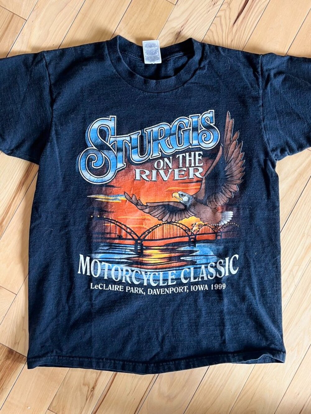 Vintage Sturgis On The River 1999 Motorcycle T Shirt Eagle Graphic Large